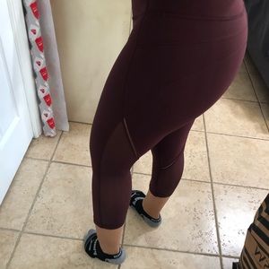 Lululemon burgundy Crops with mesh detailing